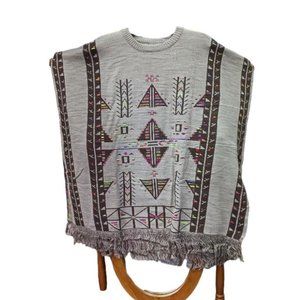 Mexican Poncho/Gaban/Jorongo/Sweater Aztec Patern light Grey